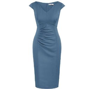 NEW! GRACE KARIN Women's XXL Ruched Bodycon Dress Cap Sleeve V-Neck Knee Length